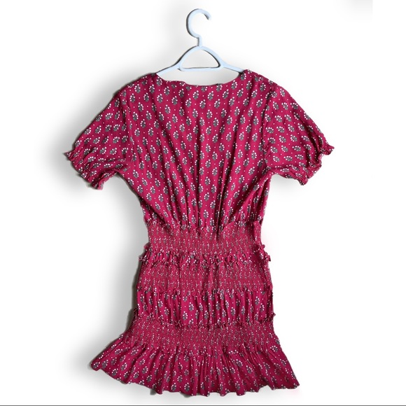 Magenta Floral Short Sleeve Mini Dress - Picture 2 of 5